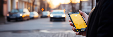 Discovering parking in the city made effortless with AI smartphone app taxi car rental. Close-upの素材