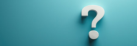 White question mark on teal background, minimalist copy space, symbolizing inquiry and curiosity.の素材