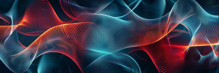 Dynamic abstract waves of color and light, illustrating digital technology and futuristic concepts. Perfect for modern tech and AI themes.の素材