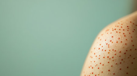 Extreme close-up of red monkeypox lesions on human skin, showing viral infection and mpox symptoms.の素材