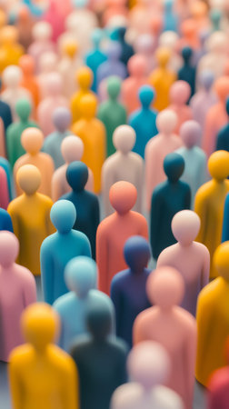 Softly lit pastel figurines representing a multiracial and diverse society, promoting inclusion and equity.の素材