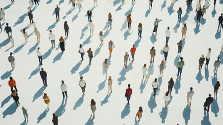 Top down view of multicolored crowd emphasizing diversity in unity. Suitable for discussing societal structures.の素材