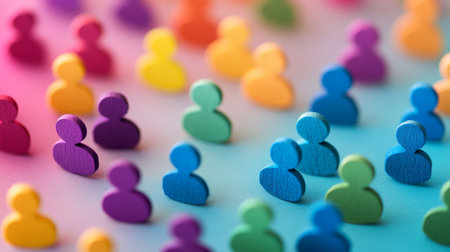 Colorful abstract figures represent diversity and inclusivity. Ideal for themes of team dynamics and unity.の素材