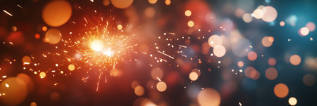 Fiery orange and golden fireworks with glowing bokeh effects. Perfect for New Years Eve or Christmas celebrations.の素材