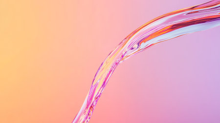Flowing stream of water cascading against a vibrant gradient of orange and pink, creating a refreshing and dynamic visual that embodies purity and the beauty of natureの素材
