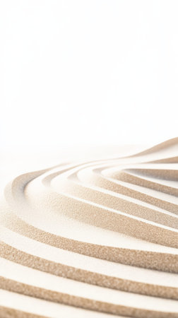 Concentric ripples forming a stunning and serene zen garden on smooth sand, creating a peaceful and meditative atmosphere that invites tranquility and mindfulnessの素材