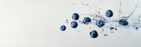 Ripe blueberries splashing into clean water create a refreshing scene against a white background, highlighting healthy eating and the natural goodness of fruitの素材