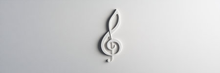 White treble clef embossed on a white background, creating a minimalist and elegant representation of music, sound, and musical notation, suitable for various artistic and design purposesの素材