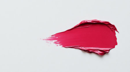 Pink lipstick is smeared on a white background, creating an abstract, dynamic shape with visible texture and brushstrokes, suggesting artistic expression or the aftermath of a passionate kissの素材