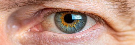 Close up of a human eye showcasing the intricate details of the iris, pupil, and sclera, highlighting the complexity and beauty of the organ responsible for visionの素材