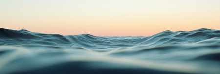 Gentle ocean waves creating mesmerizing ripples beneath a serene sunset sky, offering a tranquil and captivating glimpse into the beauty of natures evening displayの素材
