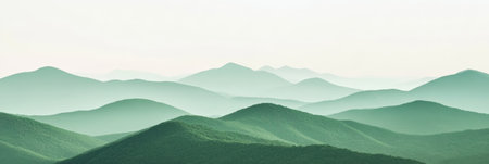 Layers of green mountains create a mesmerizing landscape, fading into the distance under a hazy sky, showcasing the beauty and tranquility of natureの素材