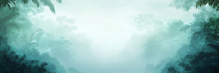 Lush vegetation and misty fog enveloping a tropical rainforest on a cloudy day, creating a captivating and mysterious atmosphere filled with vibrant greenery and tranquilityの素材