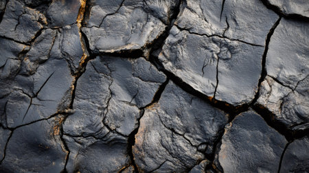Deep cracks and fissures spread across the dark, parched earth, indicating geological stress and potential seismic activity, possibly caused by an earthquake or droughtの素材