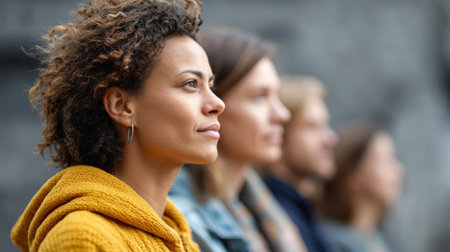 People gathering in solidarity during a protest against immigration policies, demanding change and advocating for civil rights and social justice in the united statesの素材