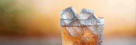 Glass of iced tea covered with condensation, topped with ice cubes, offers a refreshing escape from the summer heat, perfect for cooling down and enjoying a moment of relaxationの素材