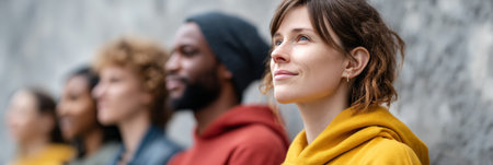 Multiracial protesters standing together, raising signs and chanting against immigration enforcement policies, advocating for equal rights and fair treatment in urban street settingの素材