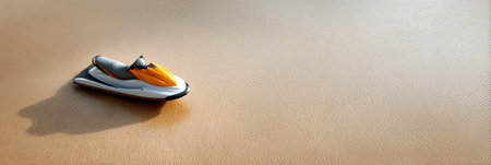 Jet ski gliding over tranquil water, reflecting sunlight, creating smooth ripples and casting sharp shadows during recreational maritime activityの素材