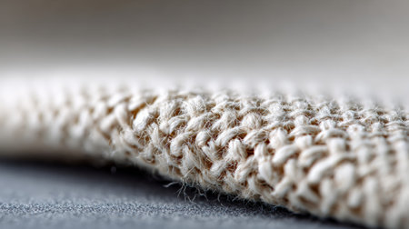 Beige macro fabric texture showing tightly woven fibers and subtle knit pattern, soft, natural surface ideal for backgrounds, textiles, home decor and product design visualsの素材