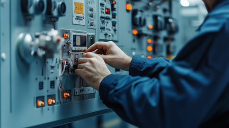 Flight controller monitoring spacecraft controls, handling telemetry and navigation systems during complex mission operations at mission control centerの素材