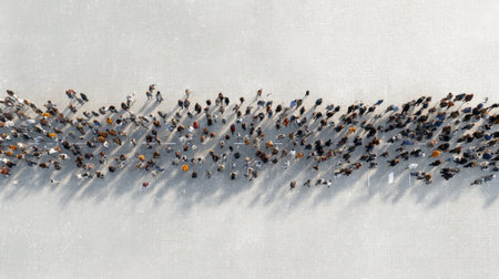 Multiracial protesters gathering, holding signs and walking united against immigration enforcement, advocating for immigrant rights and policy reform in urban street demonstrationの素材