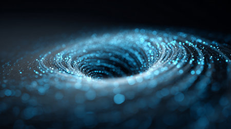 Swirling blue vortex of artificial intelligence creating a mesmerizing spectacle in the vast darkness of space, symbolizing the immense power and potential of aiの素材