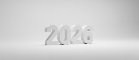 White 3d number 2026 on a clean white background representing the incoming new year, fresh start, planning, goals, timeline and modern minimal concept for business or celebrationの素材