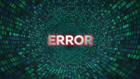 Error message displaying within a digital tunnel constructed from flowing green and blue binary code, symbolizing system failure, technical problems, and data corruptionの素材