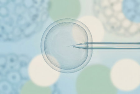 Micropipette injecting a single sperm into an egg cell during intracytoplasmic sperm injection - icsi - for in vitro fertilization - ivf - , representing assisted reproductive technologyの素材