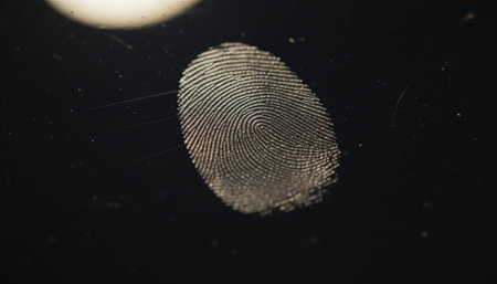 Fingerprint showing individual identity, serving as crucial biometric evidence for forensics and security purposes in criminal investigations and data authenticationの素材