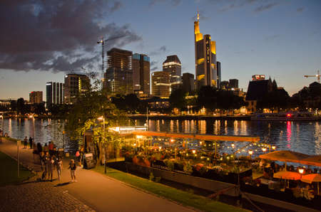 Main river embankment in Frankfurt. Night city Frankfurt. Germanyのeditorial素材