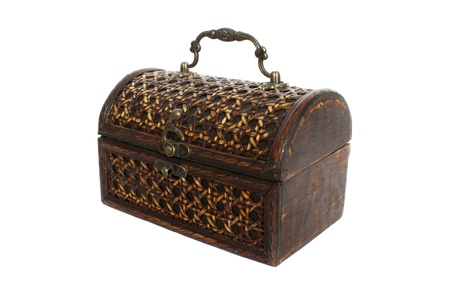 Wooden box with the lock on a white backgroundの写真素材