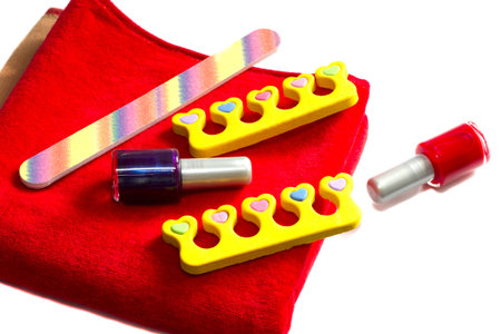 accessories for pedicure isolated on white backgroundの写真素材