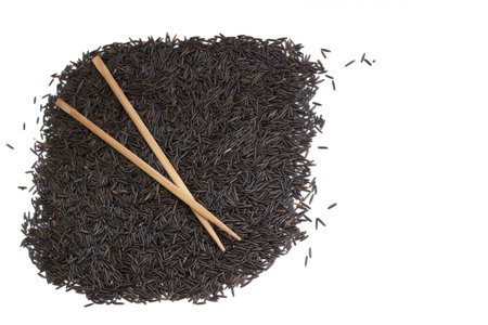black rice and chopsticks with copy-spaceの写真素材