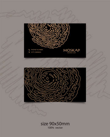 Modern business card template. Golden circles on a black backgroundのイラスト素材