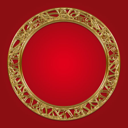 Luxury gold frame on a red background, the circle. High quality photoの写真素材