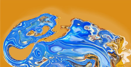 Modern design.Abstract marble texture in blue and orange tones, liquid paints. Vector illustration...