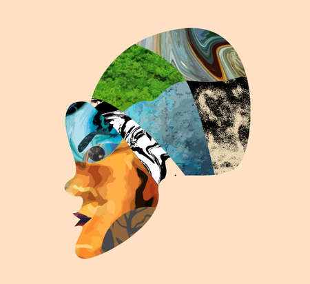 vector abstract portrait of a woman with various colorful texturesのイラスト素材