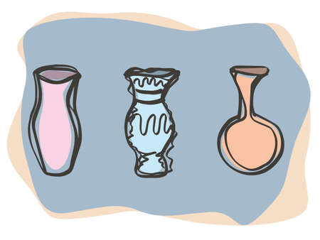vector set of hand-drawn abstract vases. Vector illustrationのイラスト素材