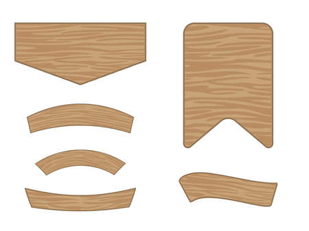Cartoon wooden banners isolated on a white background. An illustrative set of bulletin boards. Brown boards in a flat styleのイラスト素材