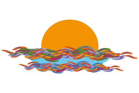 Orange sun and rainbow wave on a white background. Vector illustrationのイラスト素材