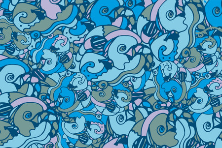 Abstract sea blue background, art pattern, hand drawing. Vector illustration