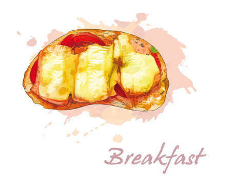 Sandwich is a vector object isolated on a white background. Breakfast image for ads, postcards, posters, restaurant and cafe menus.のイラスト素材