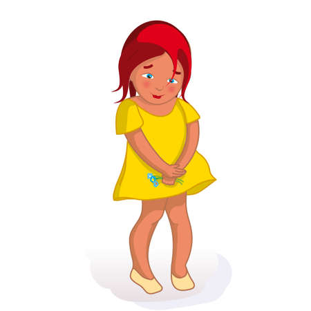 Vector cartoon illustration of shy girl. Isolated on white background. Vector illustrationのイラスト素材