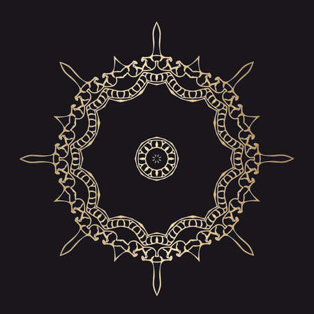 hand-drawn round emblem with swords and spears. Vector illustrationのイラスト素材