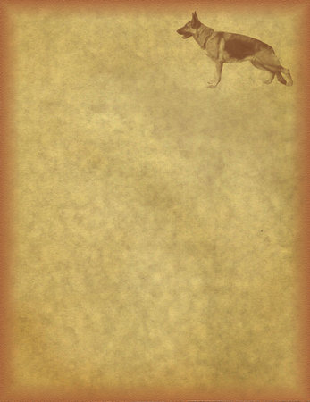 Leaf of an old post paper with a silhouette of the German shepherd. Stylizationの写真素材
