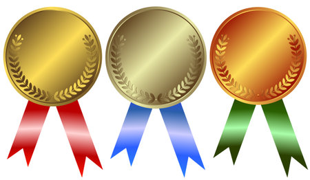Gold, silver and bronze medals on white backgroundのイラスト素材