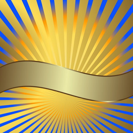 Solar background with golden beams and a silvery bannerのイラスト素材