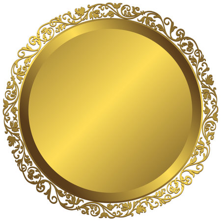 Golden plate with vintage ornament on white background のイラスト素材