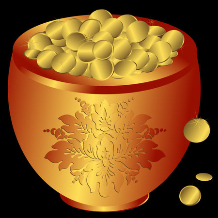 Metal pot with gold coins (vector)のイラスト素材